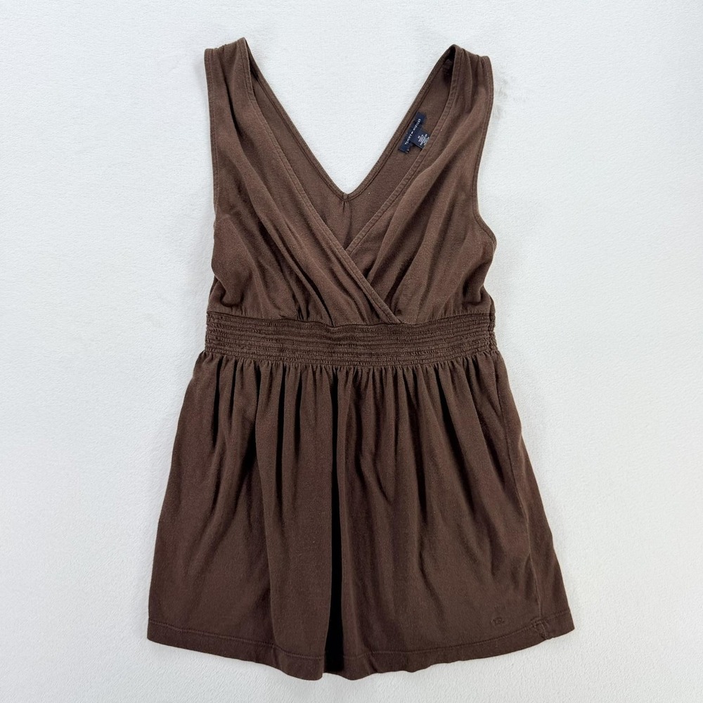 Tommy Hilfiger Dress Womens Medium Brown Smocked Waist V Neck Jersey Sleeveless